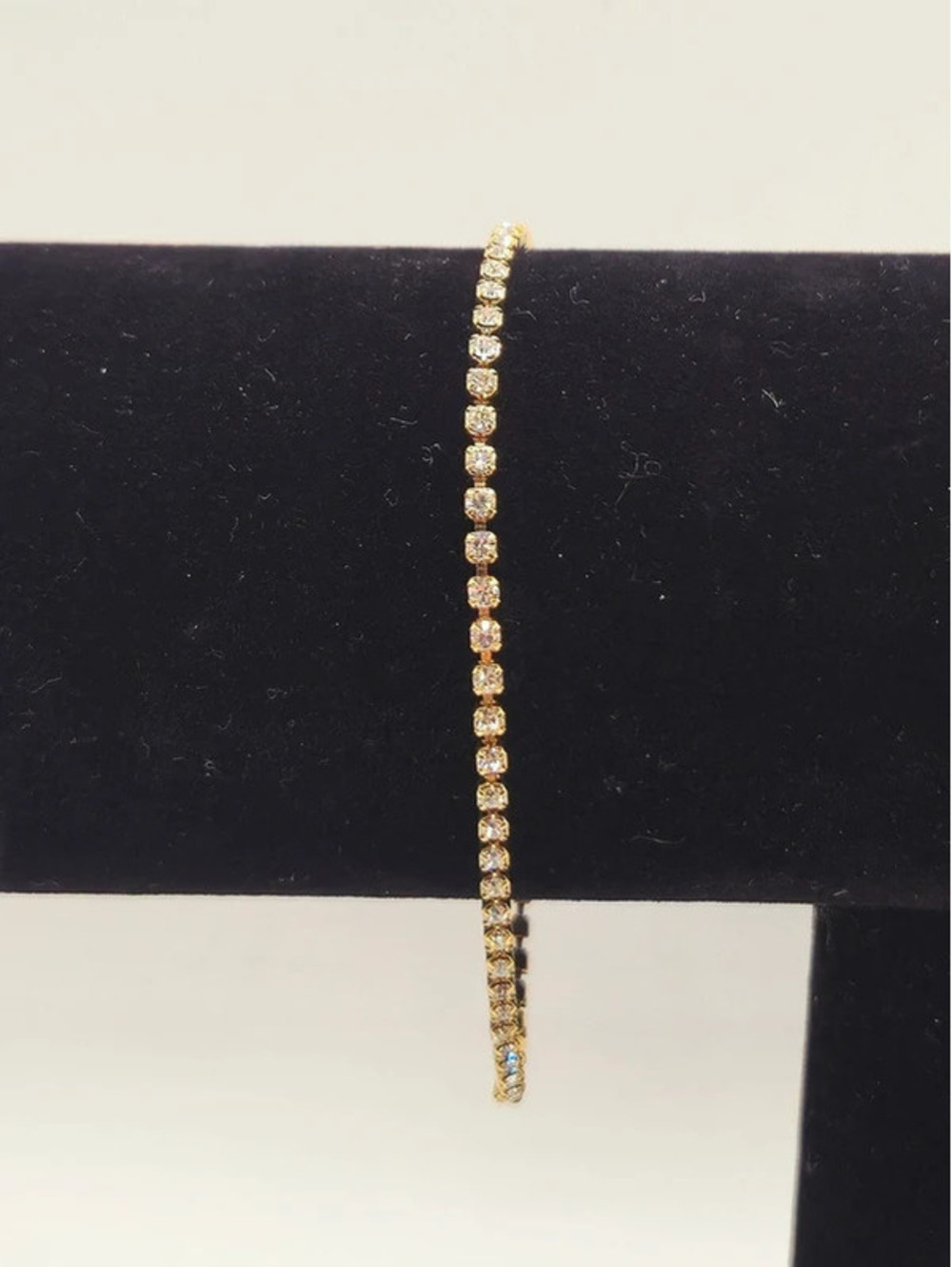 Vintage Goldtone Rhinestone Prong Set Tennis Bracelet